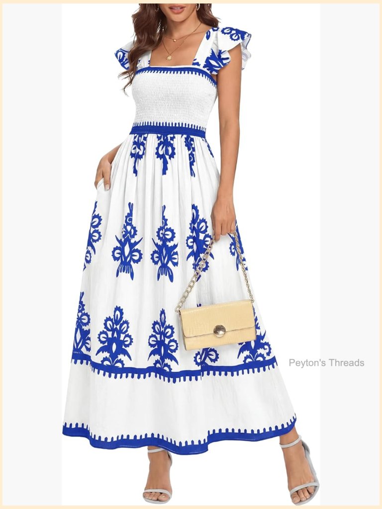 Sleeveless Square Neck Maxi Dress With Pockets Flowy Boho